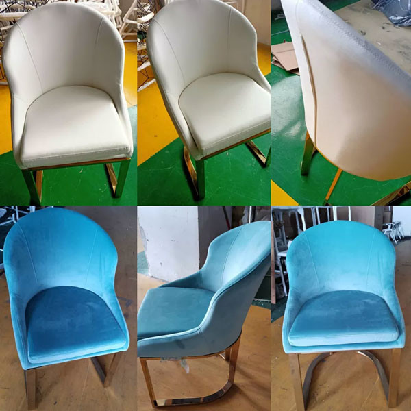 Eco Friendly Beige Leather Dining Chair Luxury Gold Stainless Steel Metal Frame Leg