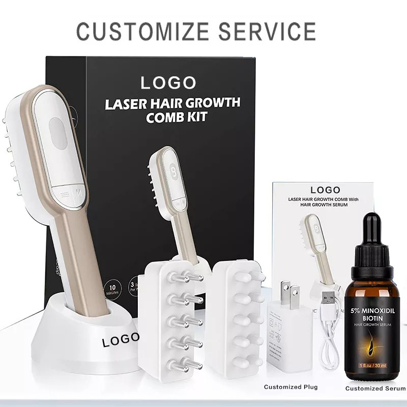New Metal Teeth Design Hair Loss Treatment Ems Laser Vibration Massage Electric Hair Regrowth Comb With Liquid Guide