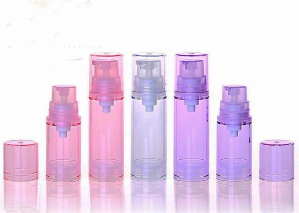 Pink Purple AS Plastic Airless Pump Dispenser , Clear Plastic Cap Airless Serum