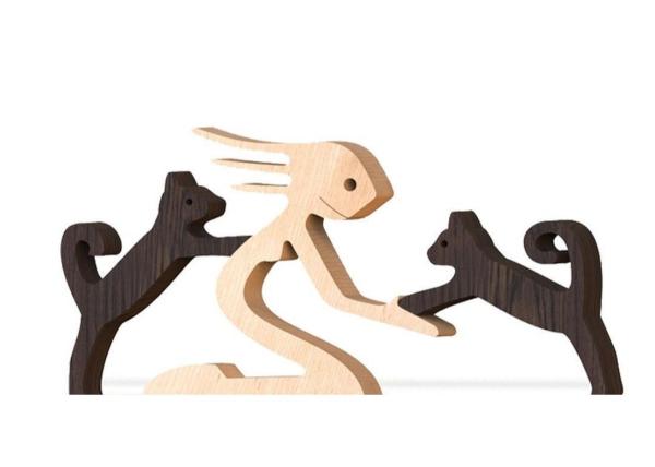 Home Office Wooden Craft Decor Statue Cute Handmade Wooden Figurines Carving