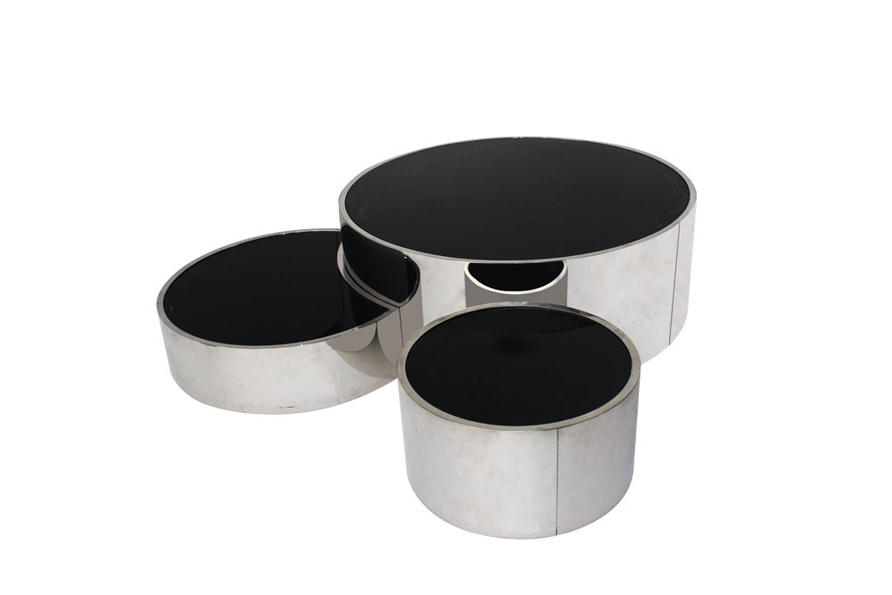 Black Glass Top SS Coffee Table With three swivel coffee tableset for Luxury Living room Furniture