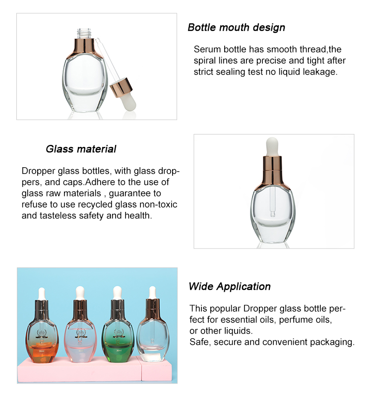 Luxury Empty 30ml Clear Dropper Bottles Logo Print Cosmetic Packaging