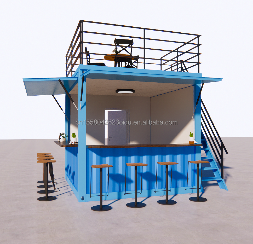 Steel Frame and Galvanized Steel Bending Prefabricated Container Restaurant Store Food Booth 10 Feet with Container Houses