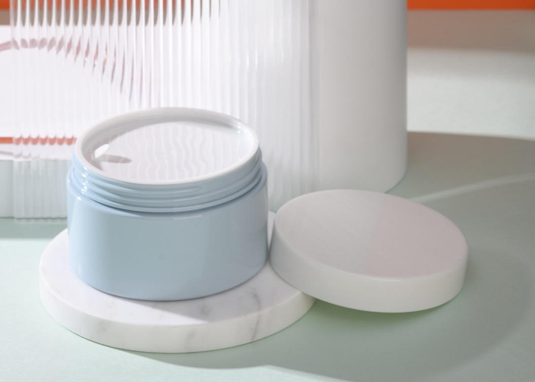 Blue Frosted Printing Face Mask Plastic Cosmetic Jars With Lids 250ml