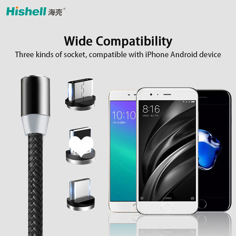 360 Rotating LED Magnetic USB Cord , Antiwear 3 In 1 Magnetic Data Cable