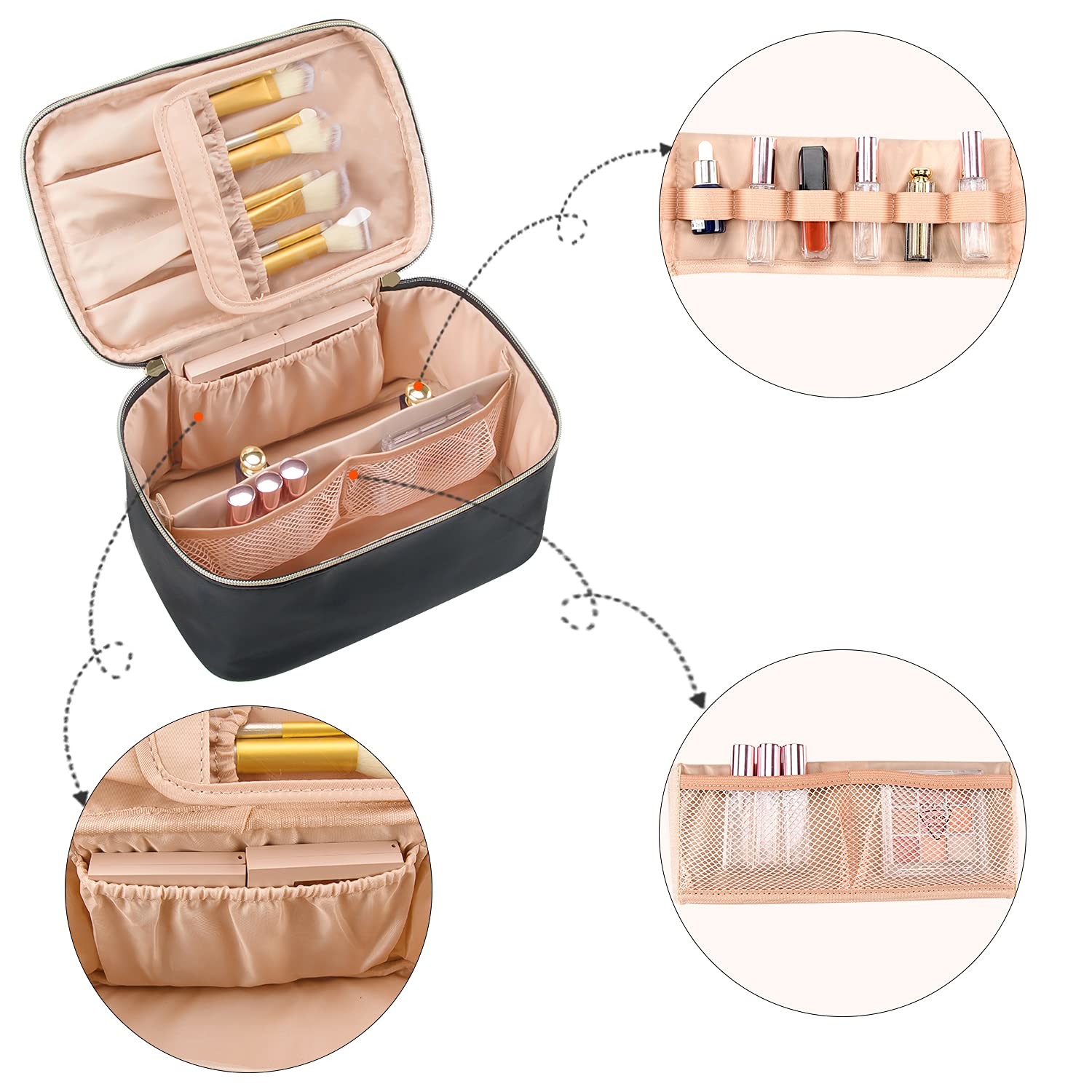 Ladies portable cosmeticbags waterproof double-layer zipper travel cosmetic bag with handle