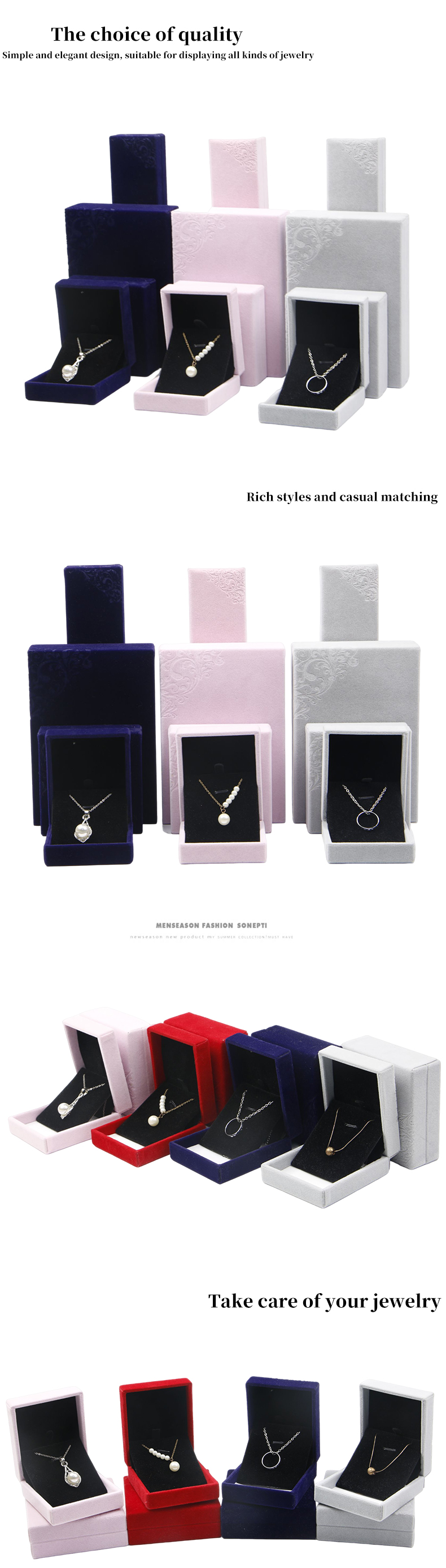 Customized Size Hanhong Embossed Gray Jewelry Packaging Box for Necklace and Ring