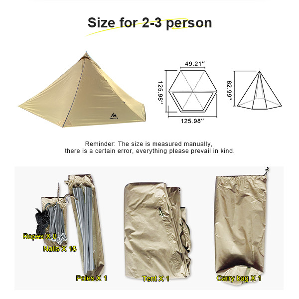 Classic Design Lightweight Pyramid Tent Wind Resistance Outdoor Camping Tent 210T Fabric