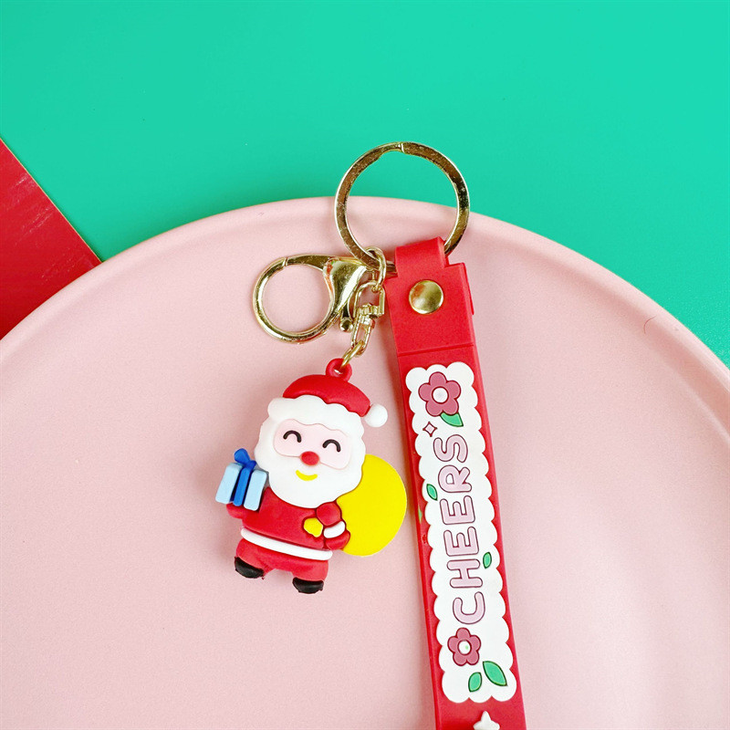 Cute Christmas Silicone Bag Pendant Keychain Soft Kawaii Car Key Chain Charms For Women Men Christmas Birthday Kid Gifts