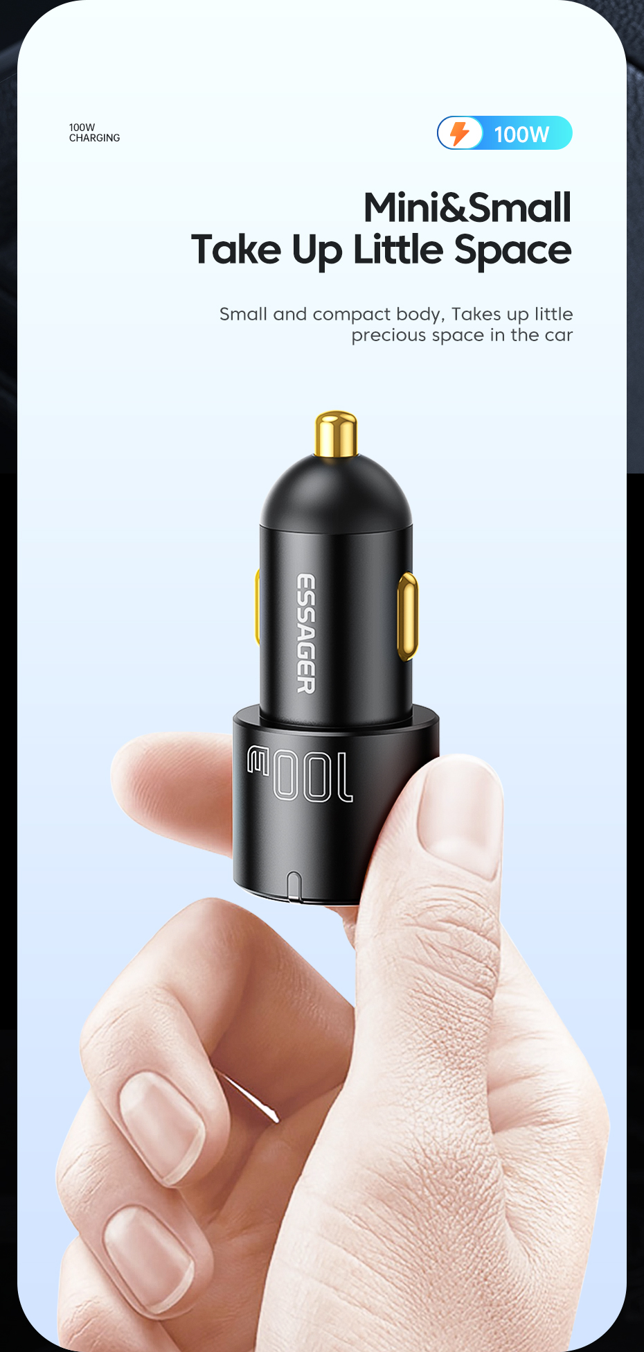 A+C Car Charger Black PD65W Type C And 35W USB-A Dual Port 100W Car Charger