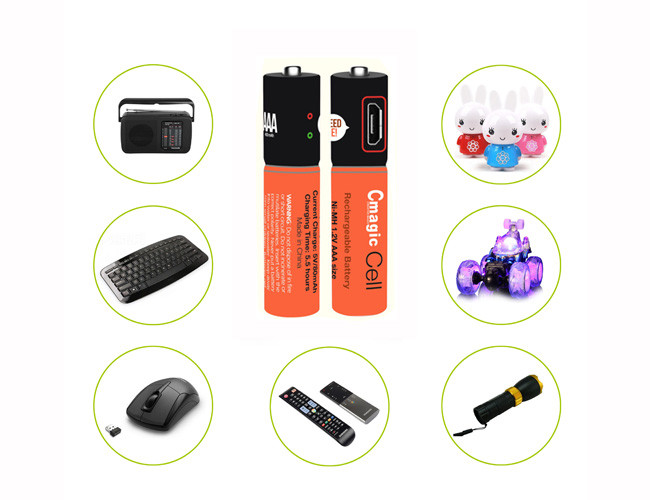 Rechargeable Smart USB AA Battery 1.2v 1000mah NI - MH Material Customized Color