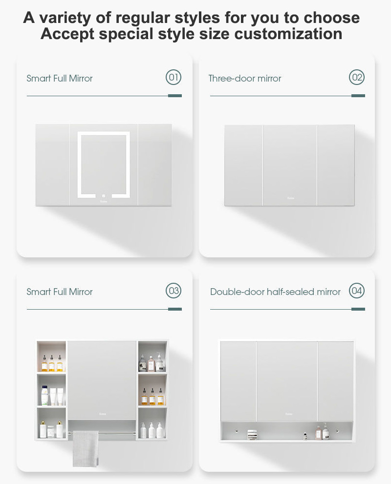Silver LED Medicine Cabinet Wall Mounted Stainless Steel Mirror Cabinet Customized