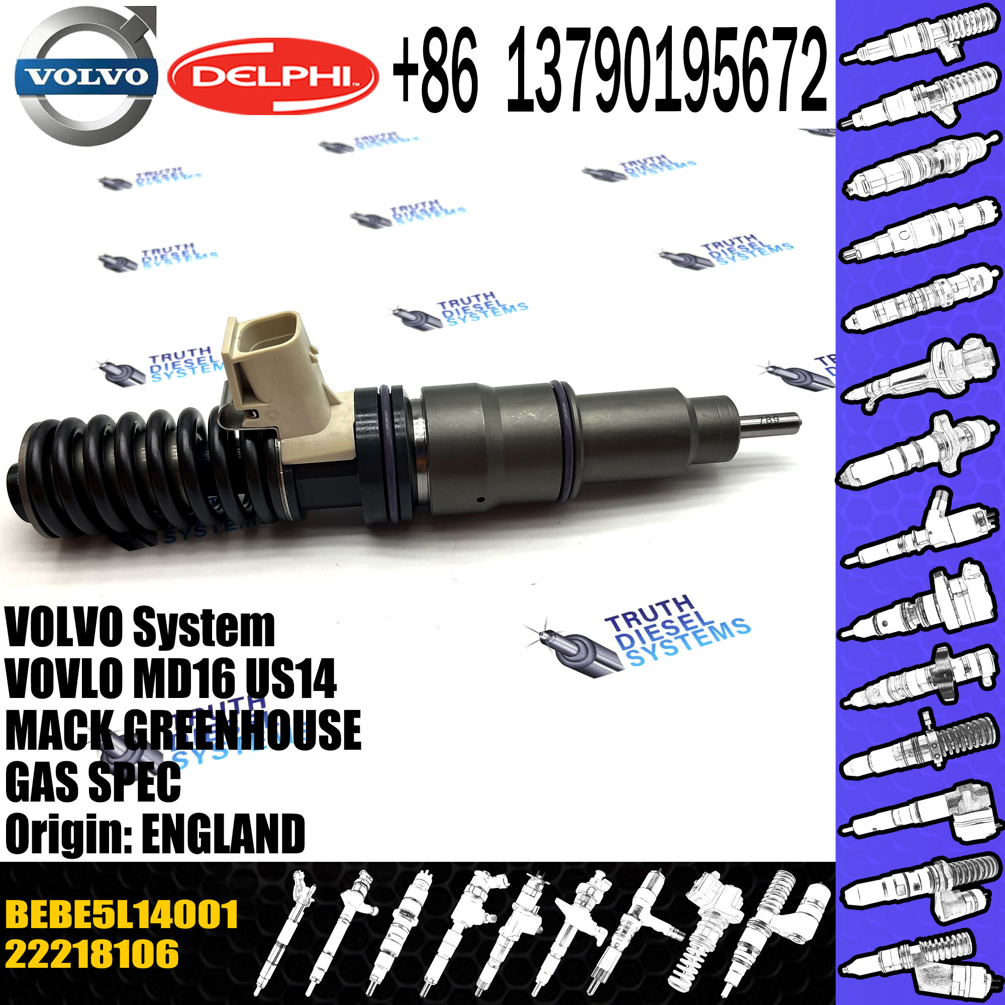 Diesel Fuel Injector 22218106 BEBE5L14001 BEBE5L12001 BEBE5L14101 2271795 E3.5 for VOLV MD16 US14 GREENHOUSE GAS
