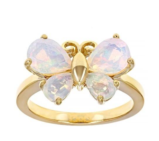 Fine Jewelry Multicolor Ethiopian Opal Butterfly Ring 18k Yellow Gold Over