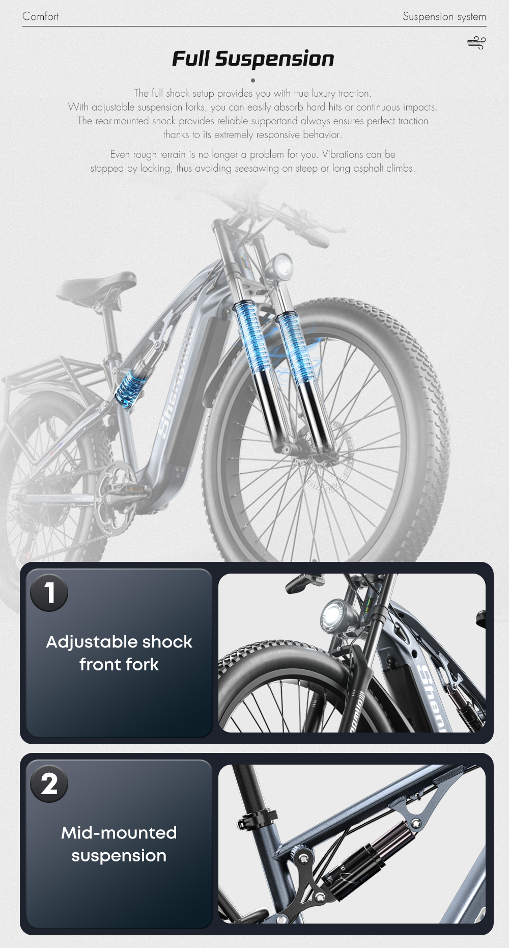 48V 500W Bafang Peak Electric Fat Tire Bike 1000W Full Suspension Mountain Ebike