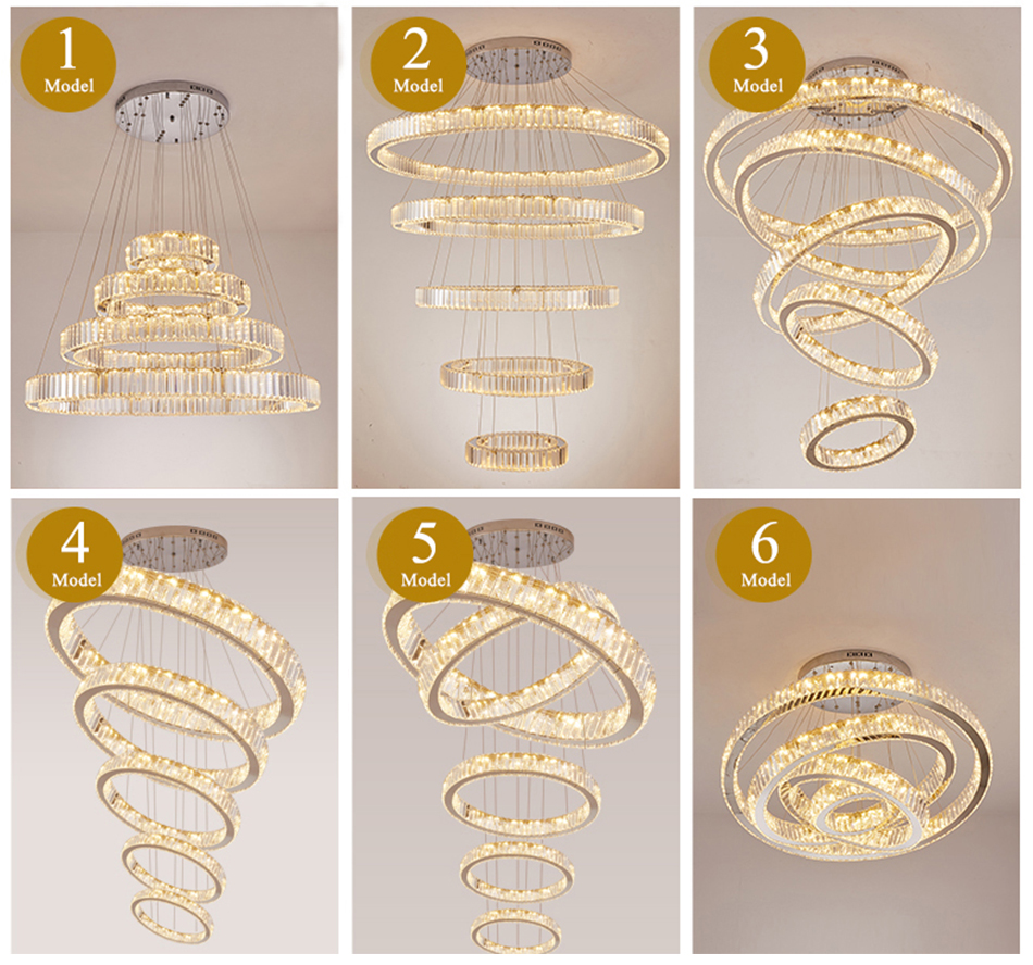 Luxury Staircase Crystal Chandelier Large Modern Rings silver chandeliers(WH-NC-49)