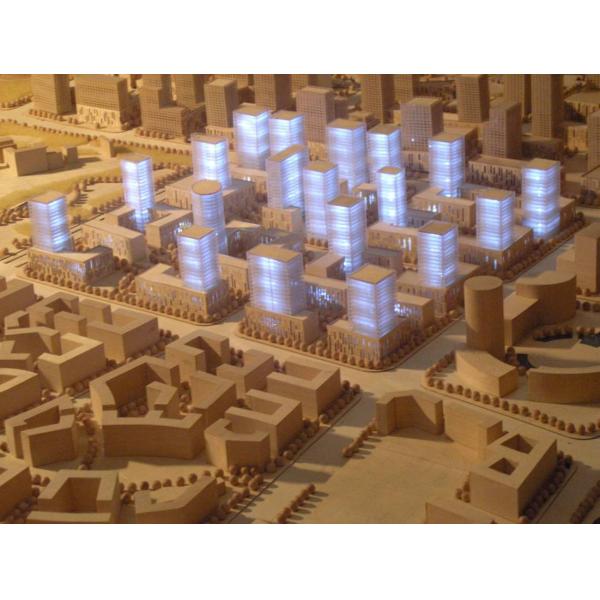Architectural Model of a Modern Urban Complex with Illuminated Buildings and