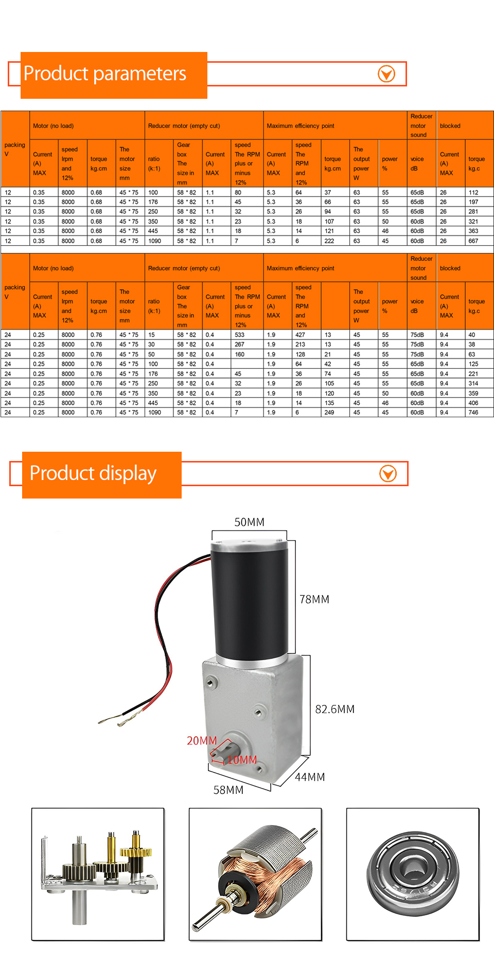 Faradyi Customizable Worm Gear Motor 12V 24V 300rpm High Torque Long Lifespan DC Motor With Encoder