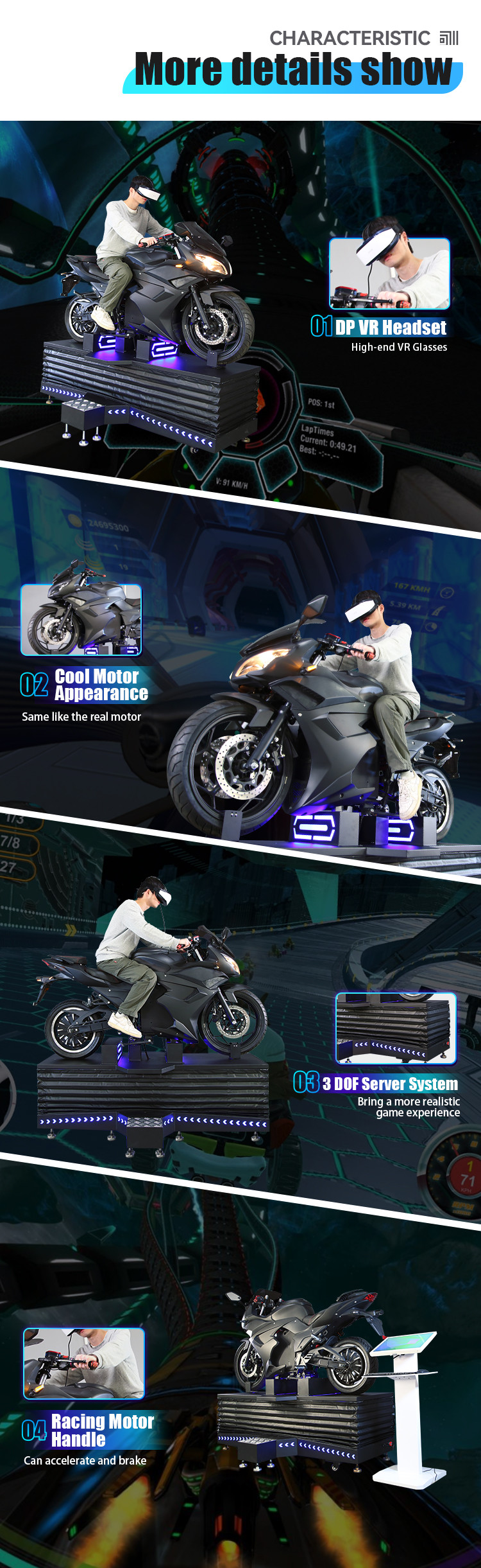 3 Dof Motion 9D VR Motorcycle Driving Racing Simulator For Shopping Mall