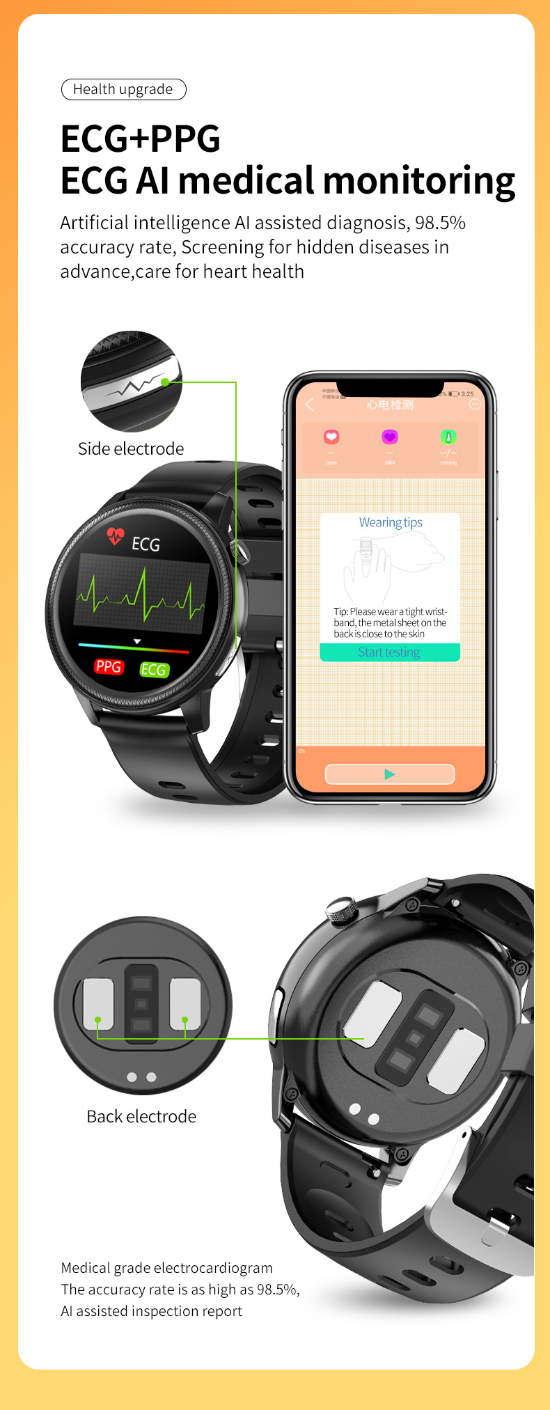 HL31 Smart Watches BT4.2 40MHz Round Weather Record Sleep Time 160KB RAM