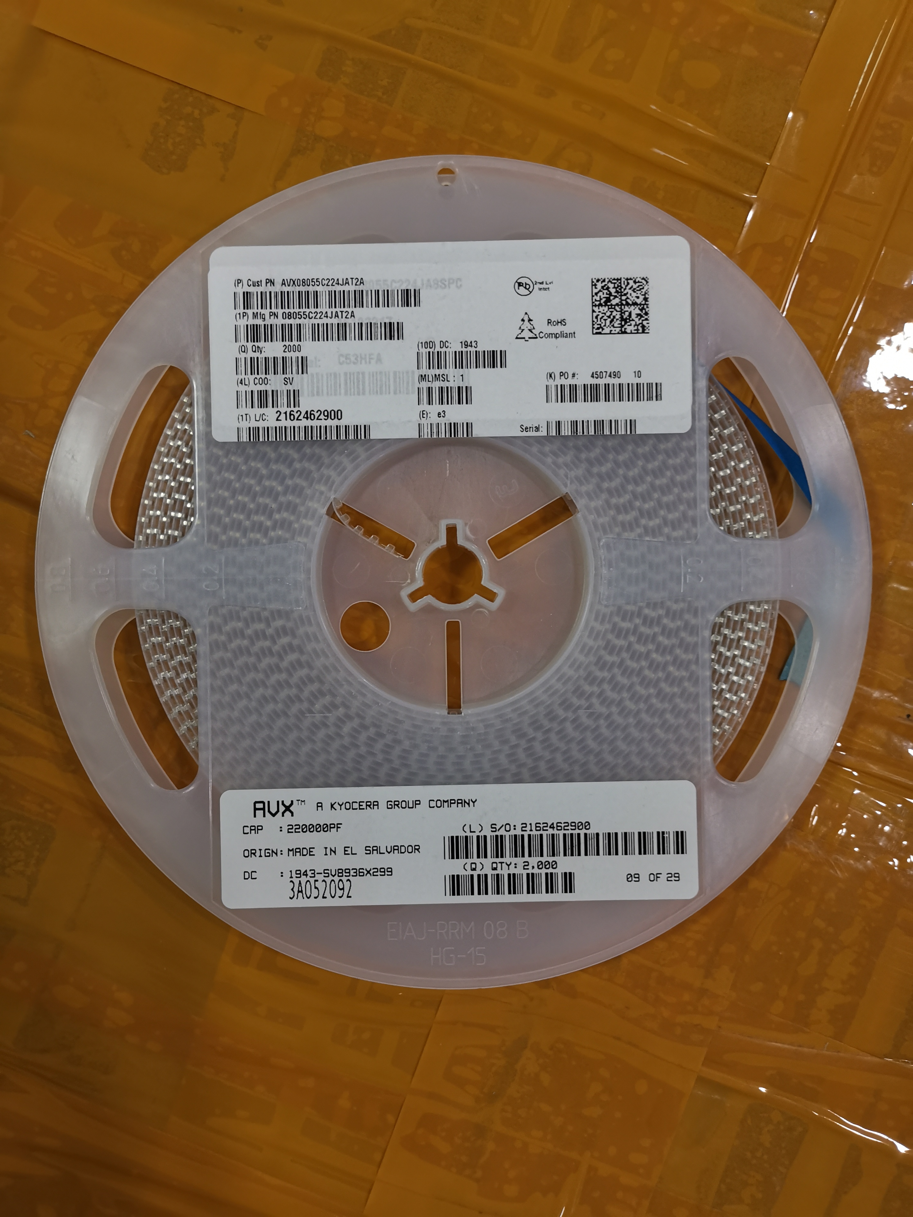  08055C224JAT2A 220nF MLCC 50V, X7R ±5% Tol 0805 -55°C to +125°C Low ESR Manufactures