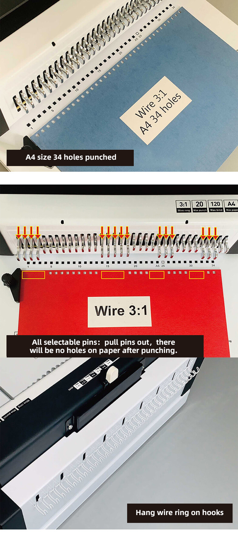 Double Loop Wire Book Binder 34 Hole Notebook Binding Punching Machine