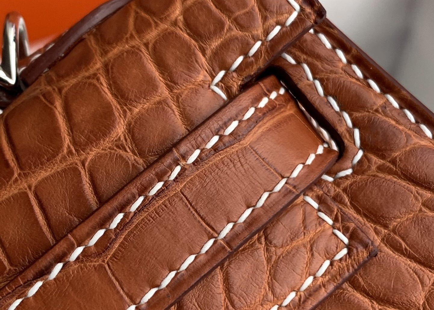 Square Crocodile Skin Bag , Yellowish Brown Crocodile Skin Handbag
