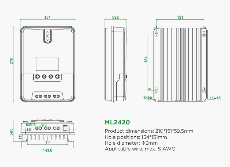 800W 1100W 12V 24V 10A 20A MPPT Solar Charge Controller