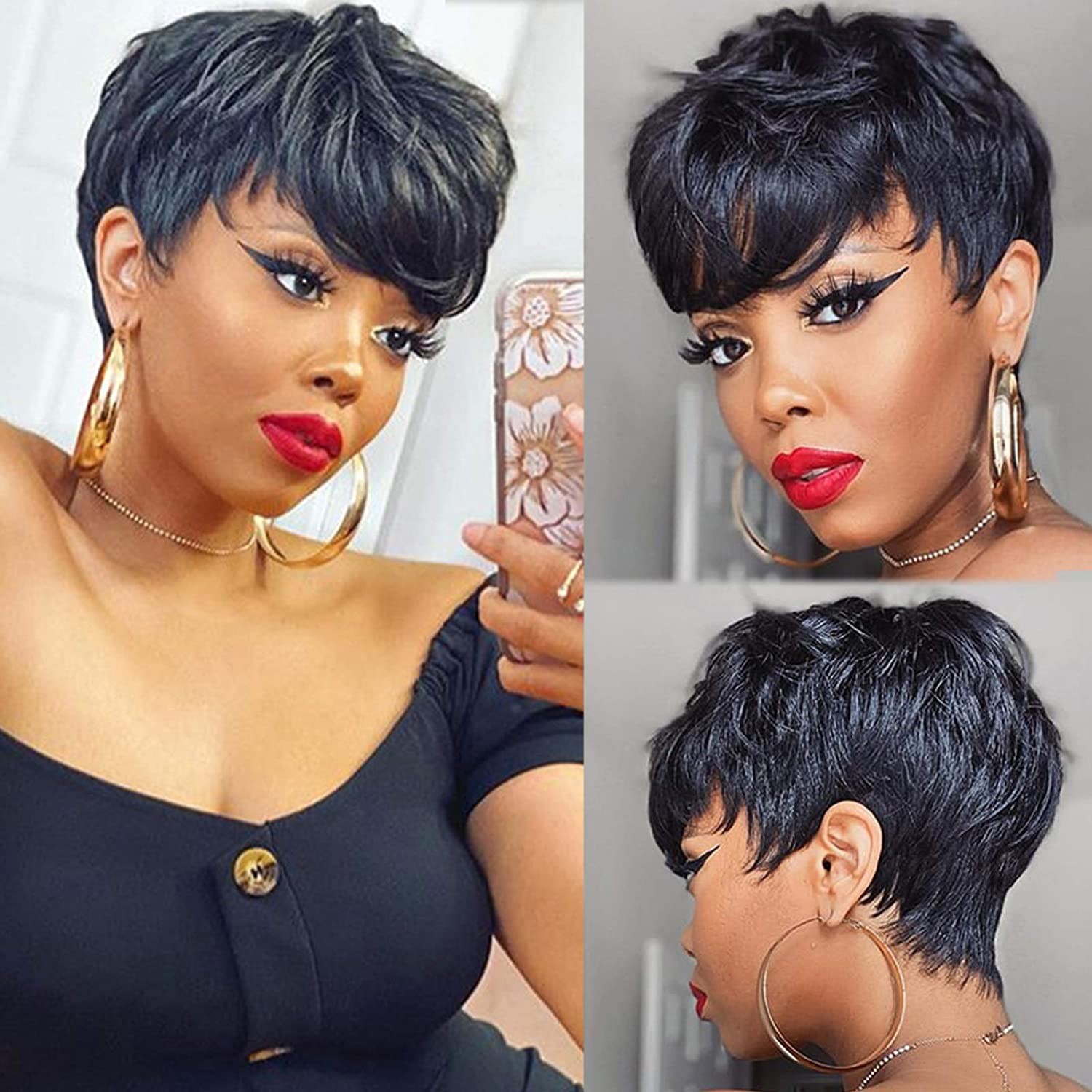 Brown Long Natural Human Hair Wigs Hair With Bangs