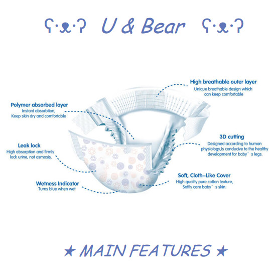 400 500 600 700ml Absorbency Dry Disposable Baby Diapers