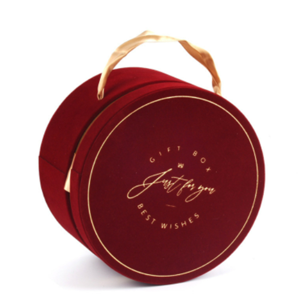 Gold Foil Logo Round Velvet Rose Flower Hat Box Small Mothers Day Gift Box with Ribbon