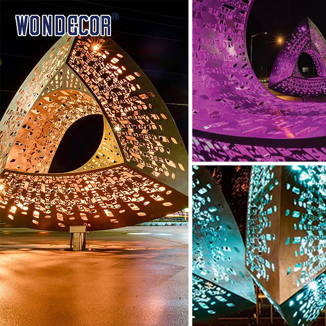 Customized Polished Stainless Steel Sculpture Triangle Hollow Geometry