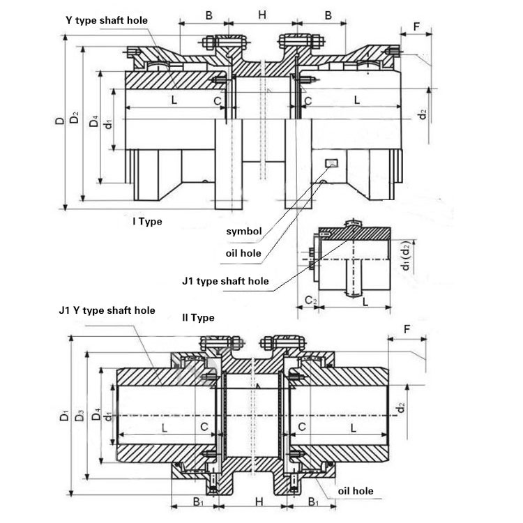 WGT Blackening Metal Flexible Gear Coupling Drum Shape For Industrial Equipment