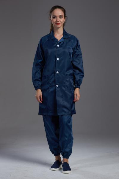 Cleanroom resuable Anti static ESD smock Labcoat dark blue with conductive fiber