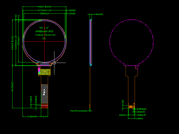1.6'' 400 X 400 MIPI IPS Small Round TFT LCD Display 12Pin ST7797 Custom Touch Panel