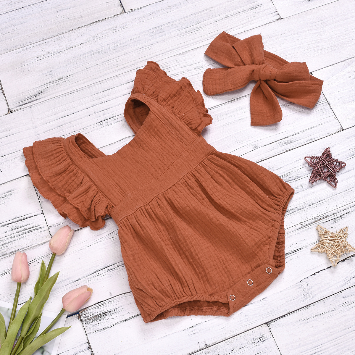 Children'S Outfit Sets Infant Cotton Solid Color Romper Baby Jumpsuit