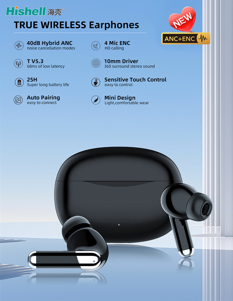 ANC ENC TWS Wireless Earbuds Multifunction Clear Calling Headphones J66