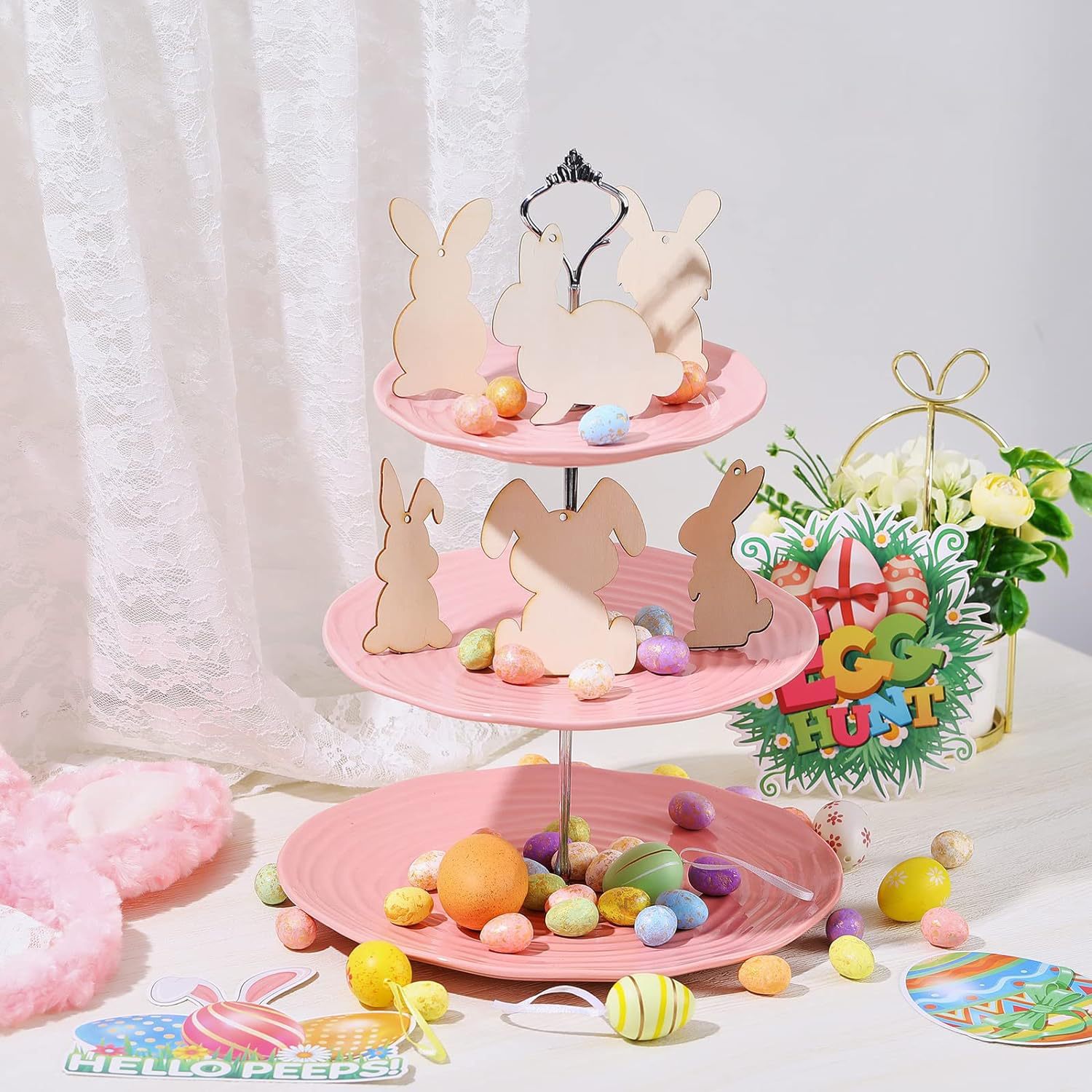 Easter Unfinished Wood Bunny Cutouts, Hanging Rabbit Cutouts Rabbit Shape Craft Tags Wooden Pendant Ornaments
