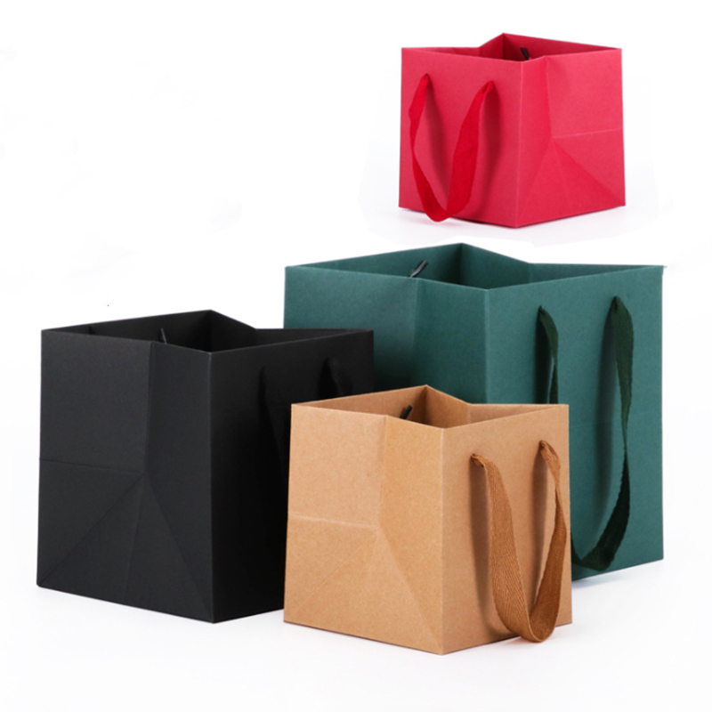 Recyclable Square Brown Kraft Paperboard Boxes Packaging Bags For Flower Arrangements