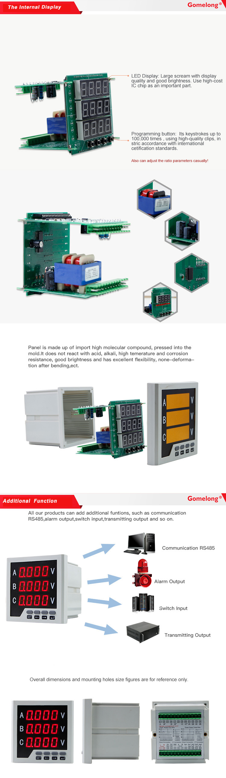 Single Phase Digital Panel Mount AC Voltmeter 500v