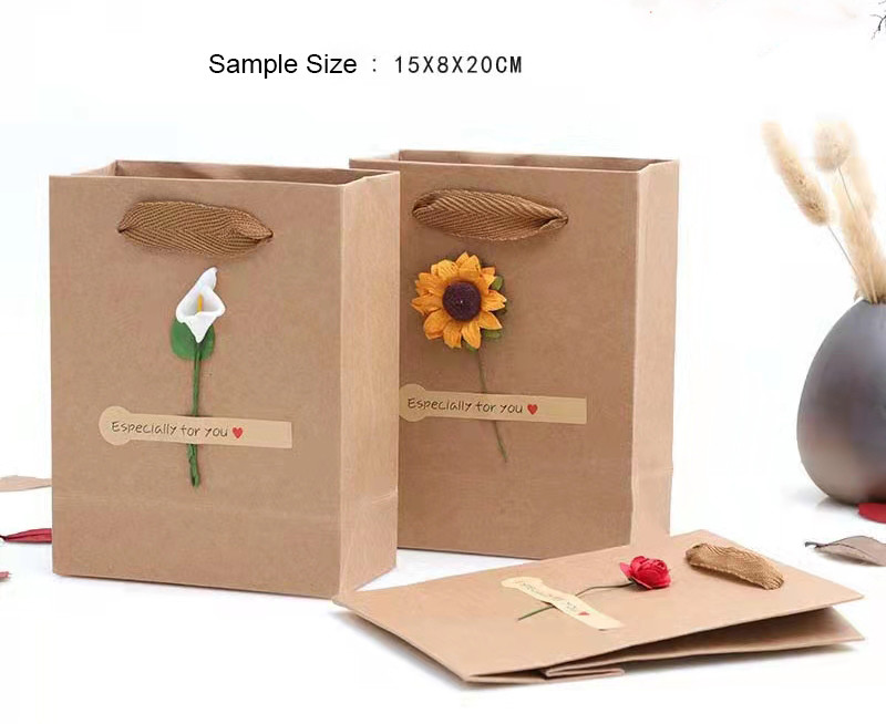 ISO 15x8x20cm Screen Printing Present Paper Bags With Flower