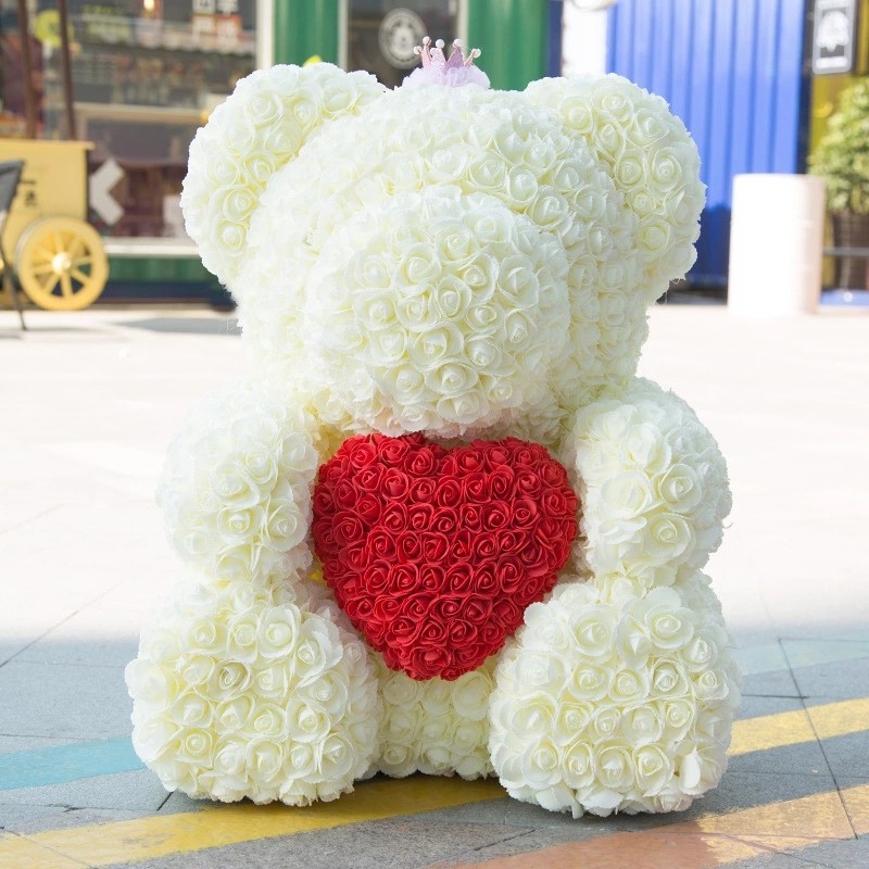 Rose Bear for Christmas Day Teddy Bear with PE Roses Bouquet Flower Teddy Rose Bear Rose Flower bear gift