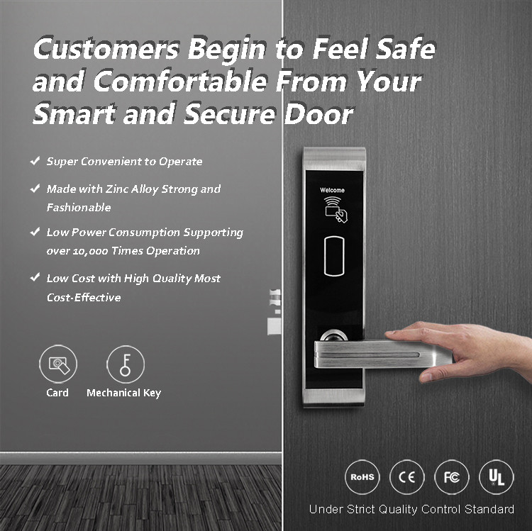 Zinc Alloy Rfid Hotel Door Locks With IC Card Mechanical Key 310 * 72mm