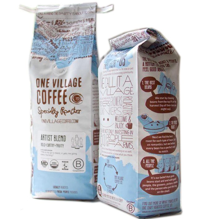 Custom Printed Stand Up Pouch Coffee Bag Flat Bottom Coffee Packaging Bag Pouch With Valve