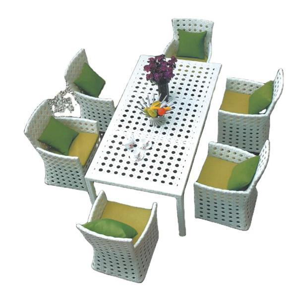 White flower pattern wedding furniture 6 seat dining chairs outdoor white rattan