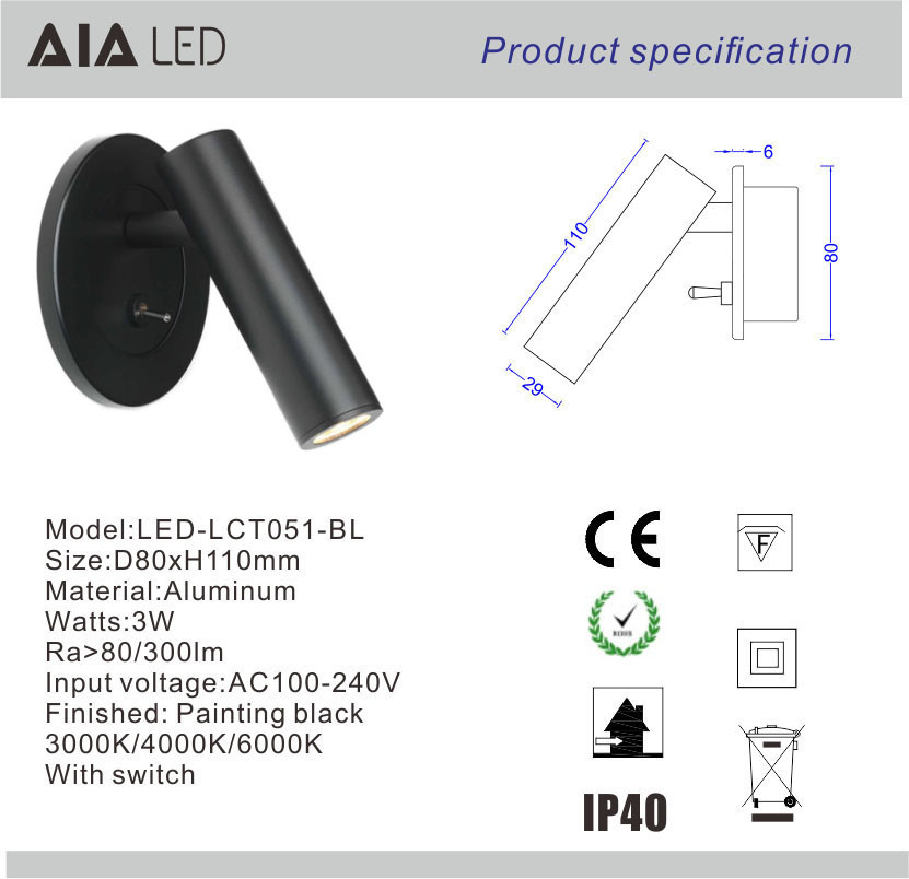 Indoor recessed mounted bedroom bed wall lighting headboard wall light led reading bedside wall lamps for villas