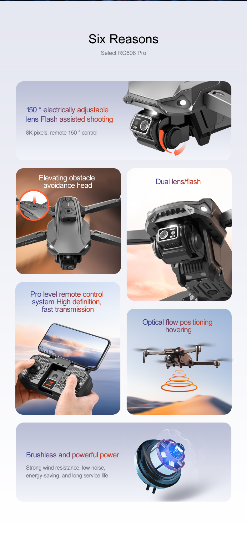 5KM Image Transmission Rg608 Pro Lift Obstacle Avoidance 8k Dual Camera Night Flash Shooting Brushless Motor 2.4g Wifi Fpv Quadcopter