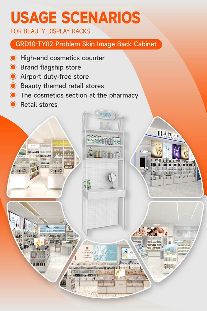 GDR10-TY02 Retail Store Display with White LED Light Strips and 5mm Ultra-clear Glass Tabletop for Cosmetics Retail Stores