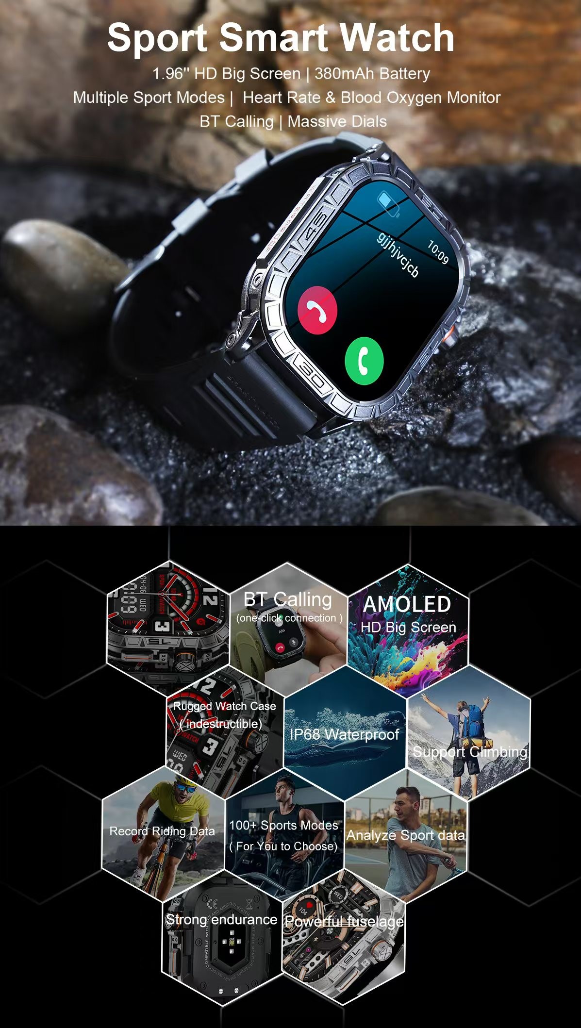K63 Men'S Smart Watch Heart Rate Monitoring Smart Watch With AMOLED Screen BT Calling