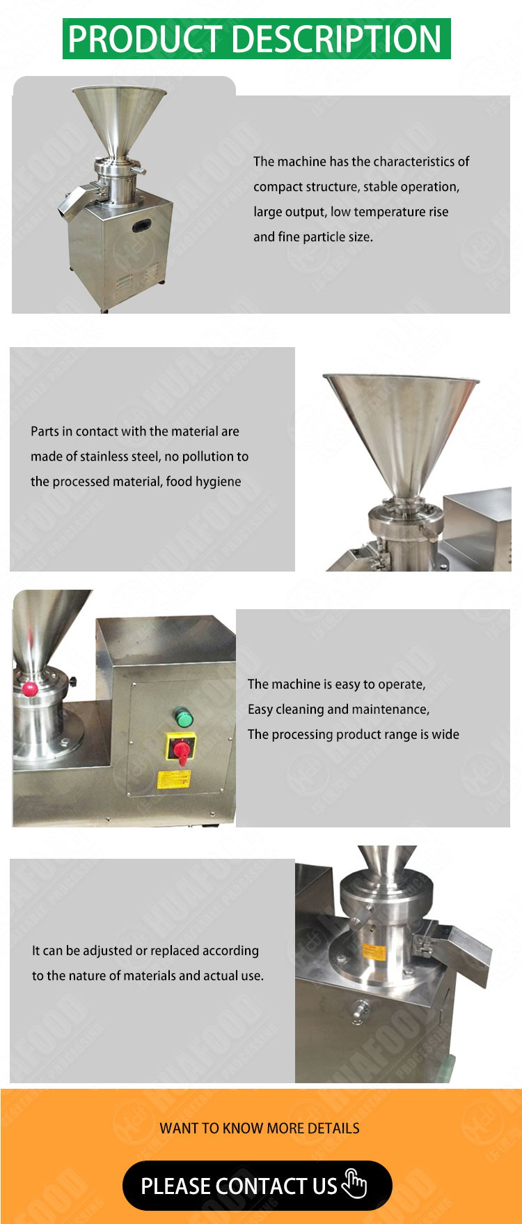 High Efficiency Chilli Grinding Machine For Chicken Bone Butter Peanut Sauce